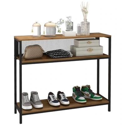 Sideboard im Industrie-Design, Flurkonsole, 2 Regale, Braun + Schwarz