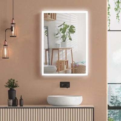 Badezimmerspiegel mit LED-Licht, Antibeschlag-Funktion, Berührungsschalter, Silber