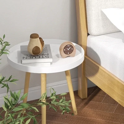 Beistelltisch im Skandi-Design, Couchtisch, Nachttisch, Weiss +Natur