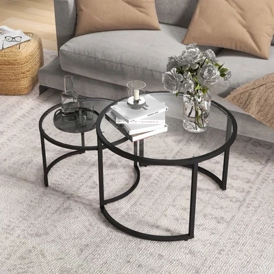 2er-Set Glastische Couchtische Industrie-Design