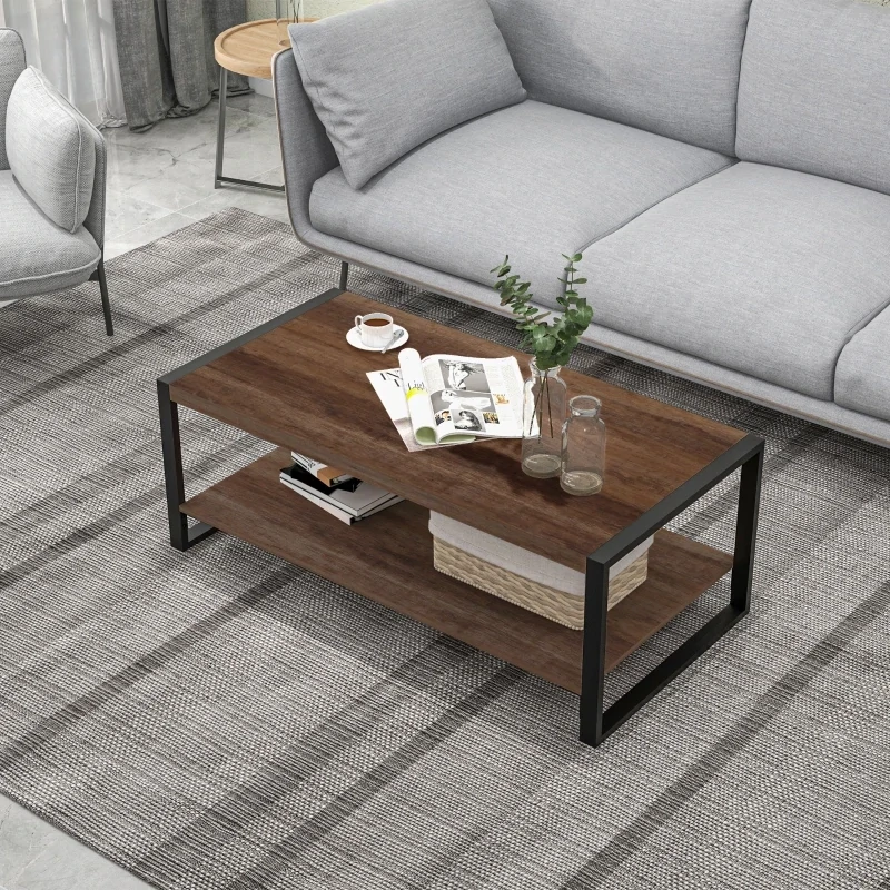 Couchtisch mit Ablage, Industrial Design, Holz+Schwarz