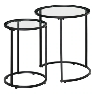 2er-Set Glastisch, stapelbar, modernes Design,Schwarz + Transparent