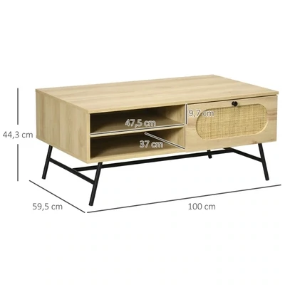 Boho-Style Couchtisch, Schublade, Rattandekor,