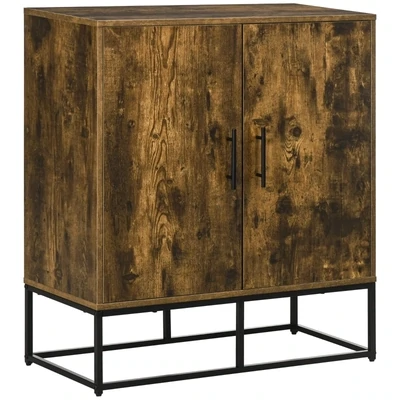 Sideboard im Industrie-Design, 2 Türen, 4 Regale, Braun + Schwarz