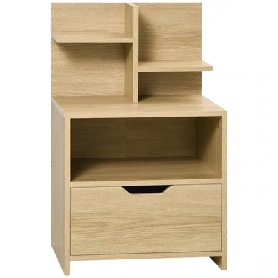 Nachttisch, Kommode,  2 Regale, offenes Staufach, Schublade, natur