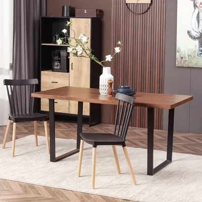 grosser Esstisch im Industrie-Design, Küchentisch, Braun + Schwarz