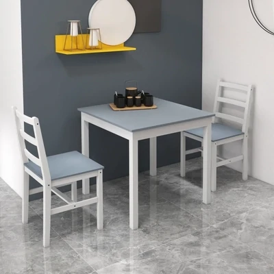 Essgruppe für 2 Personen, 2 Essstühle, 1 Esstisch, Weiss + Grau
