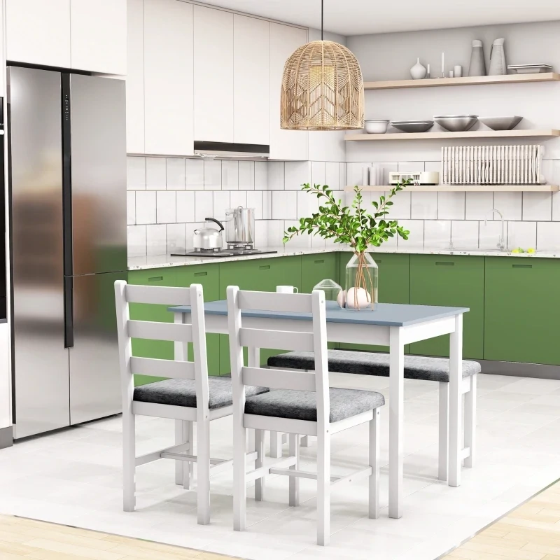 Sitzgruppe, 4-teiliges Esstisch-Set, Grau + Weiss