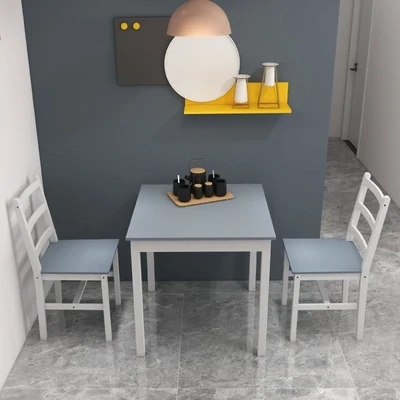 Essgruppe für 2 Personen, 2 Essstühle, 1 Esstisch, Weiss + Grau