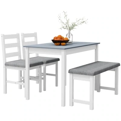 Sitzgruppe, 4-teiliges Esstisch-Set, Grau + Weiss