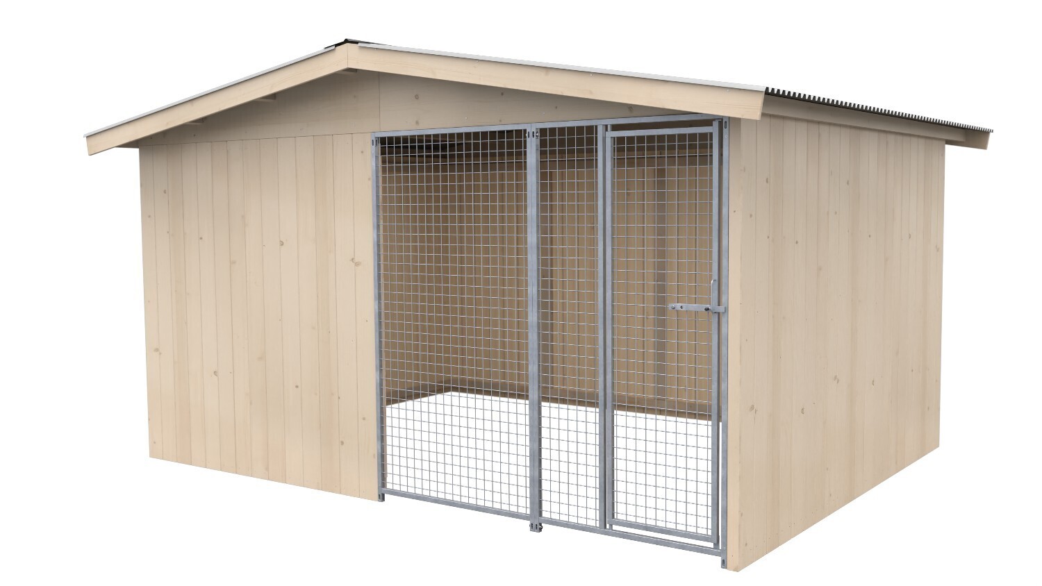 Villa Holz-Hundezwinger 3 x 4 m | Satteldach | naturbelassen | Gitter