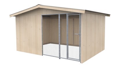 Villa Holz-Hundezwinger 3 x 4 m | Satteldach | naturbelassen | Gitter