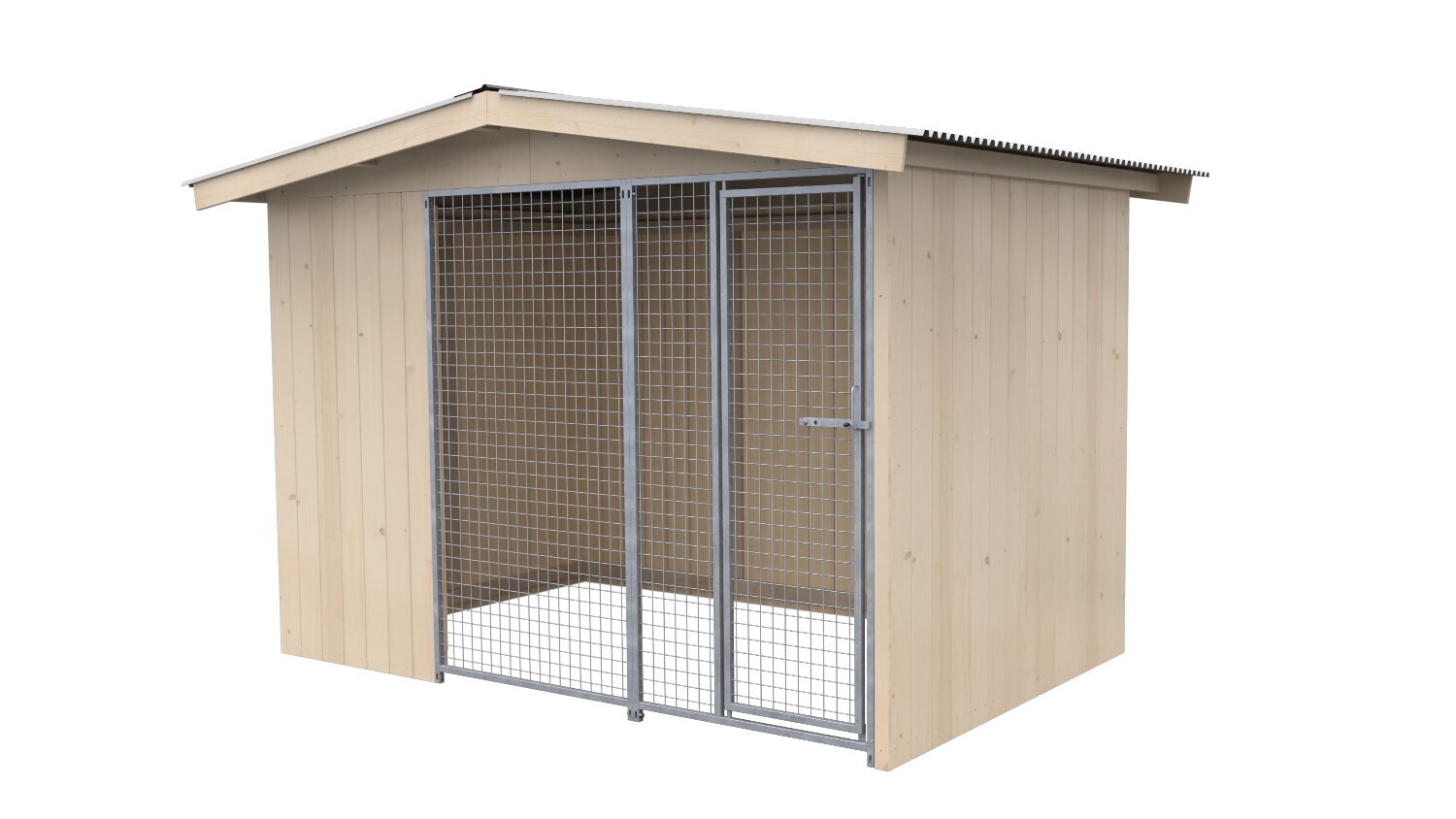 Villa Holz-Hundezwinger 2 x 3 m Satteldach naturbelassen Gitter