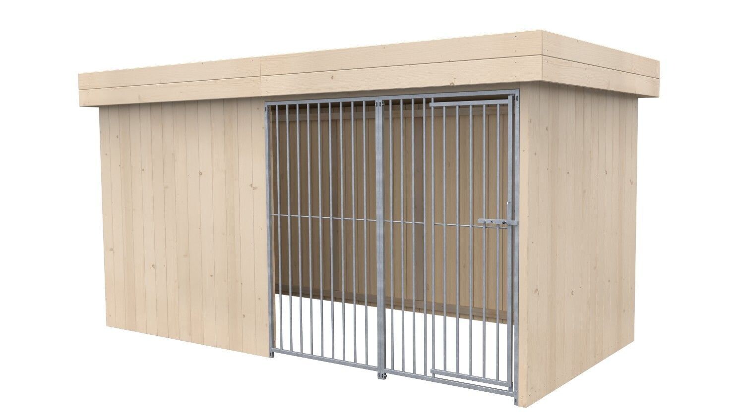 Sauerland Villa Holz-Hundezwinger 2 x 4 m | Flachdach | natur | Rohrstab Abstand 8 cm