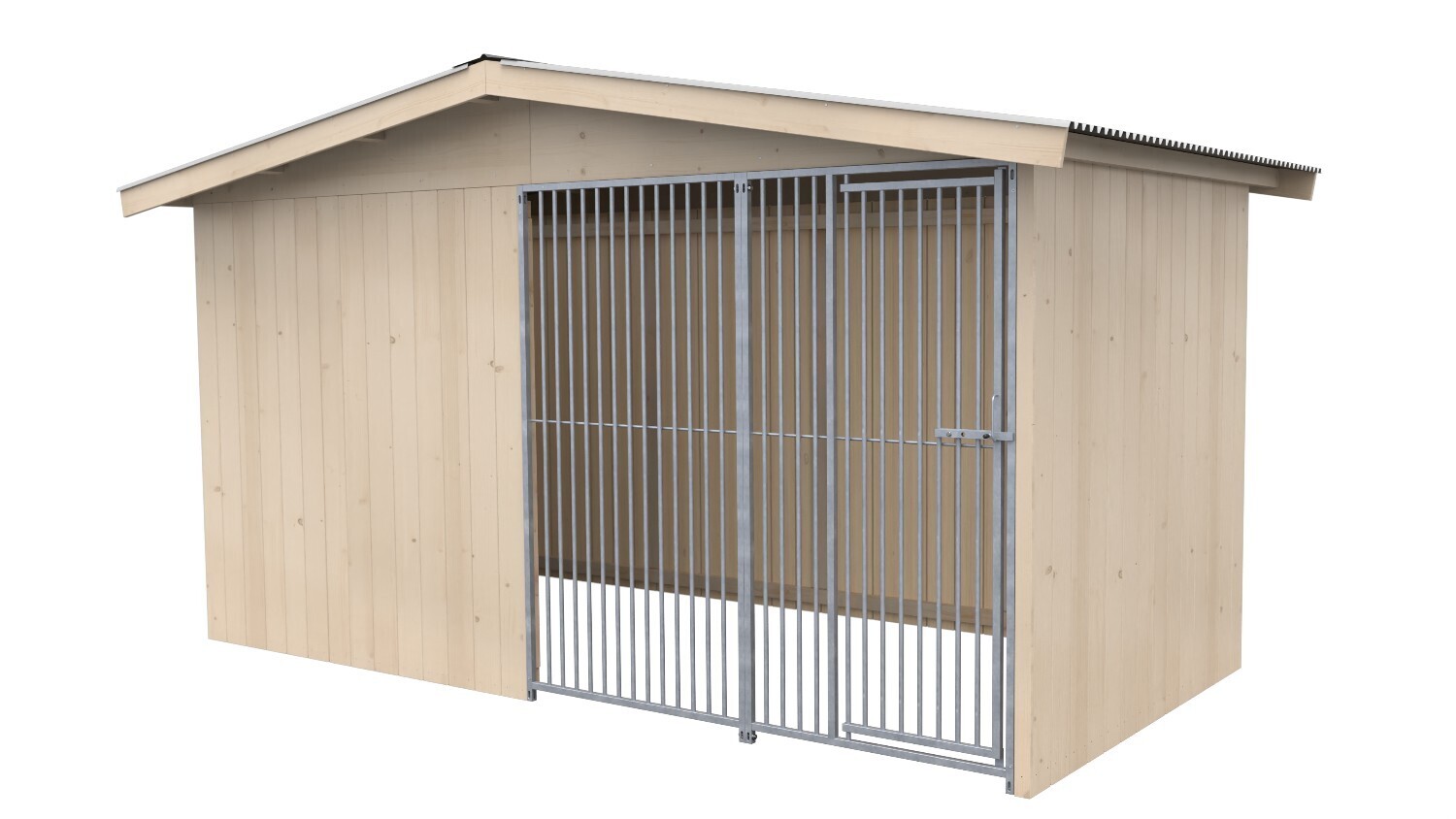 Sauerland Villa Holz-Hundezwinger 2 x 4 m | Satteldach | naturbelassen | Rohrstab Abstand 5 cm