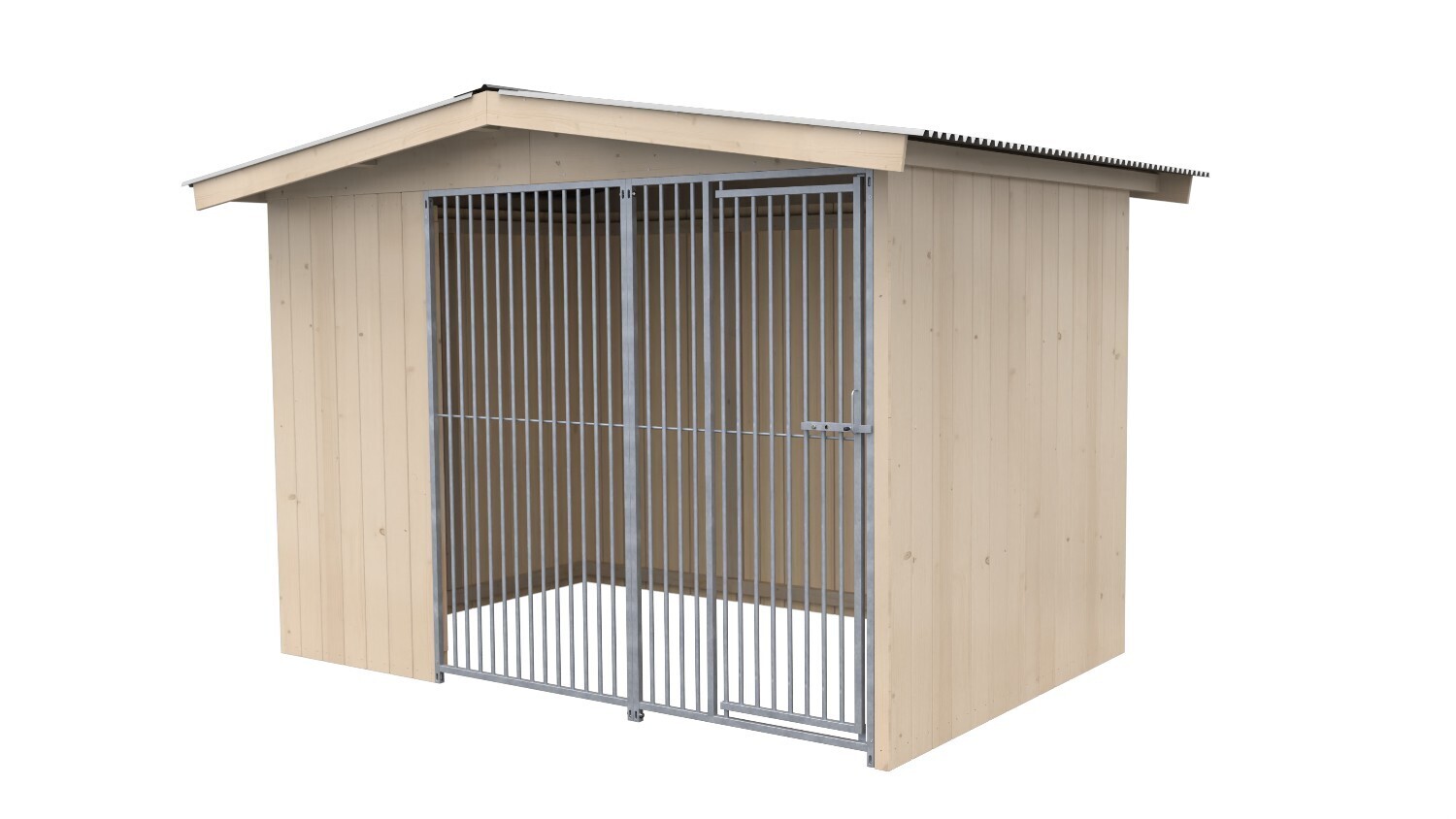 Sauerland Villa Holz-Hundezwinger 2 x 3 m | Satteldach | naturbelassen | Rohrstab Abstand 5 cm