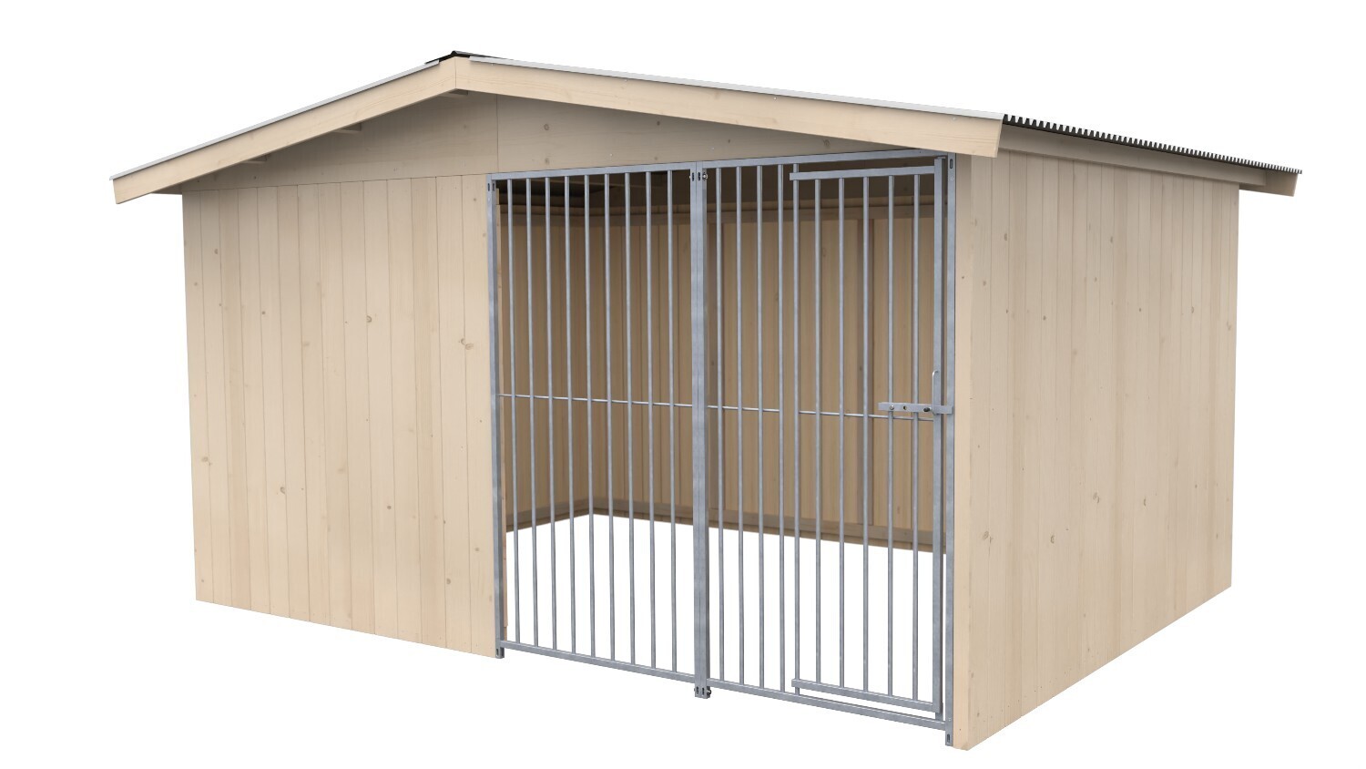 Sauerland Villa Holz-Hundezwinger 3 x 4 m | Satteldach | naturbelassen | Rohrstab Abstand 8 cm