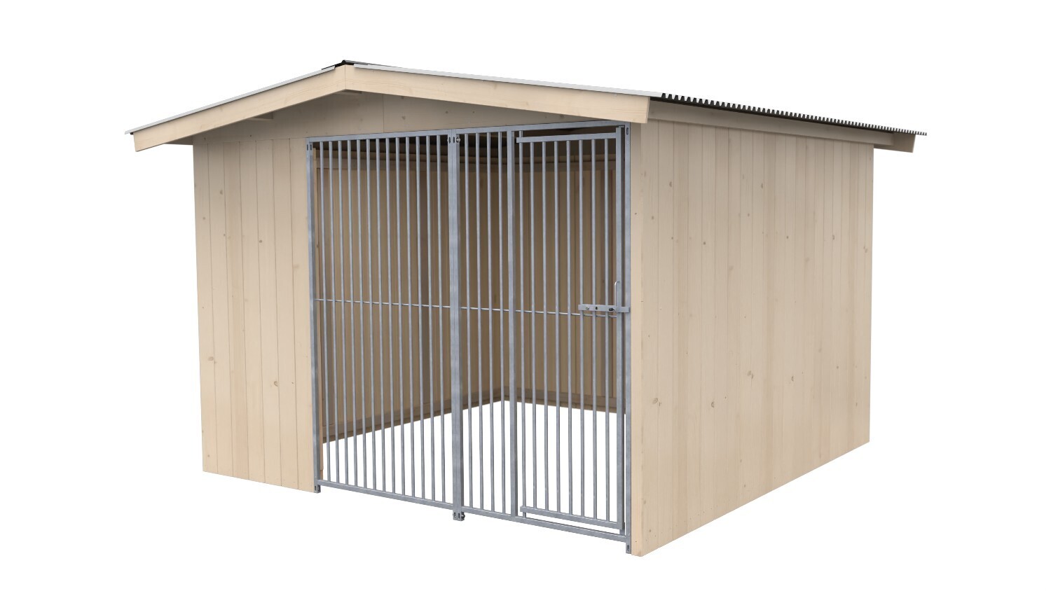 Sauerland Villa Holz-Hundezwinger 3 x 4 m | Satteldach | naturbelassen | Rohrstab Abstand 5 cm
