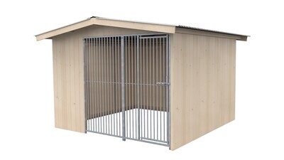 Sauerland Villa Holz-Hundezwinger 3 x 3 m | Satteldach | naturbelassen | Rohrstab Abstand 5 cm