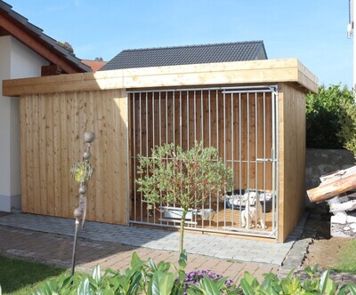 Sauerland Villa Holz-Hundezwinger 2 x 4 m | Flachdach | braun | Rohrstab Abstand 8 cm