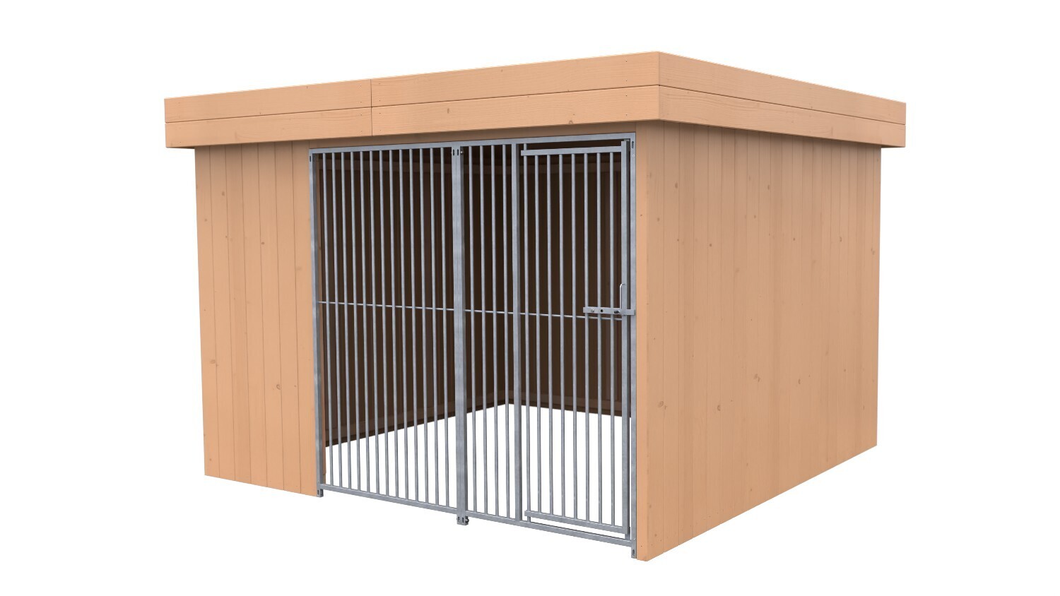 Sauerland Villa Holz-Hundezwinger 3 x 3 m | Flachdach | braun | Rohrstab Abstand 5 cm