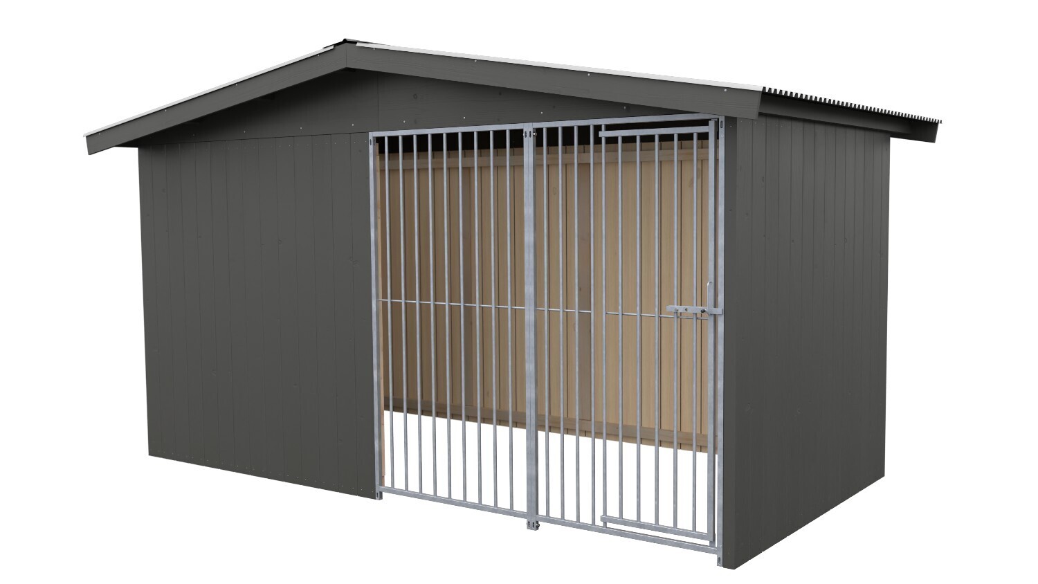 Sauerland Villa Holz-Hundezwinger 2 x 4 m | Satteldach | Graphitgrau | Rohrstab Abstand 8 cm