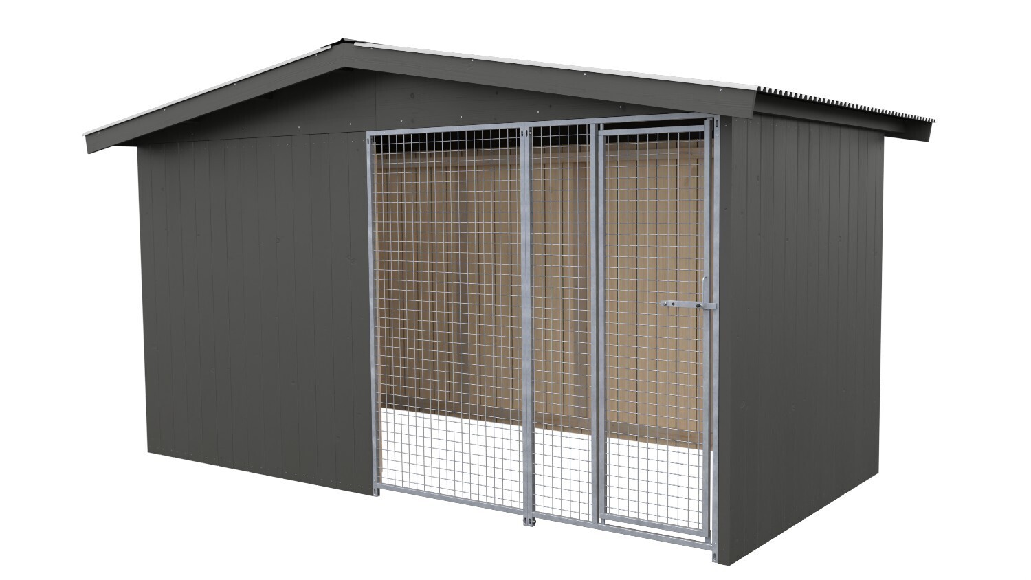 Villa Holz-Hundezwinger 2 x 4 m | Satteldach | Graphitgrau | Gitter
