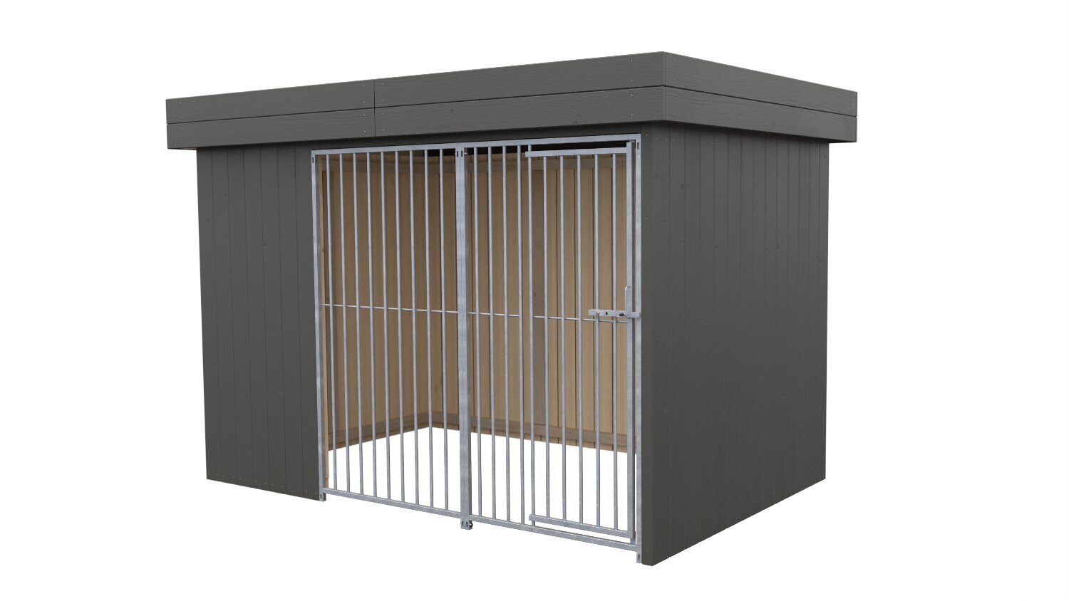 Villa Holz-Hundezwinger 2 x 3 m | Flachdach | Graphitgrau | Rohrstab Abstand 8 cm