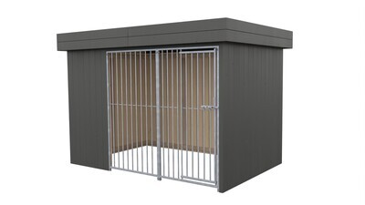 Villa Holz-Hundezwinger 2 x 3 m | Flachdach | Graphitgrau | Rohrstab Abstand 8 cm