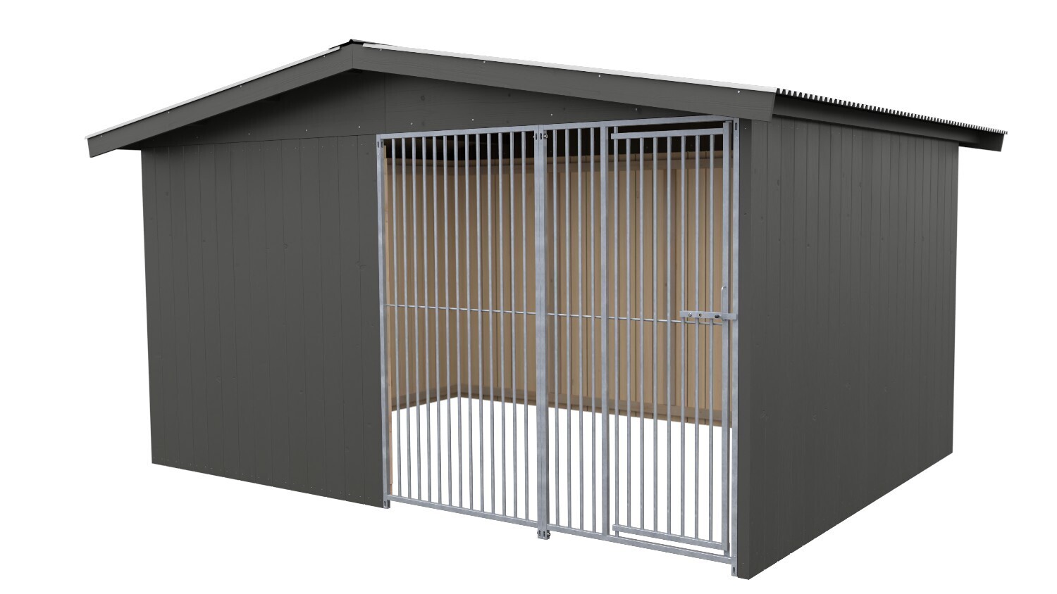Sauerland Villa Holz-Hundezwinger 3 x 4 m | Satteldach | Graphitgrau | Rohrstab Abstand 5 cm