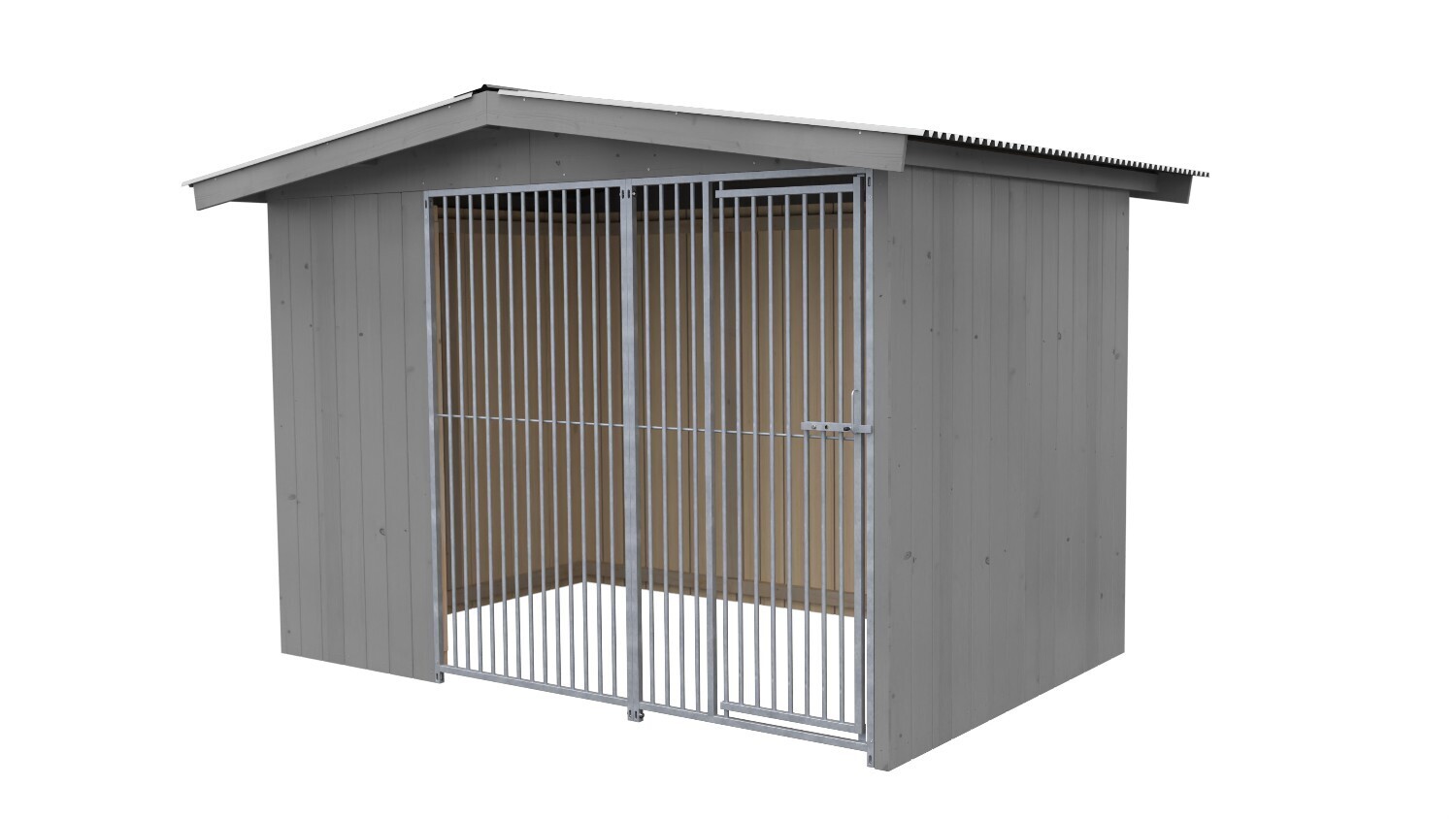 Sauerland Villa Holz-Hundezwinger 2 x 3 m | Satteldach | Platingrau | Rohrstab Abstand 5 cm