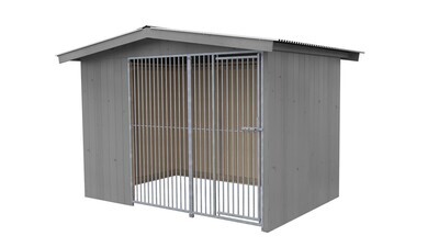Sauerland Villa Holz-Hundezwinger 2 x 3 m | Satteldach | Platingrau | Rohrstab Abstand 5 cm
