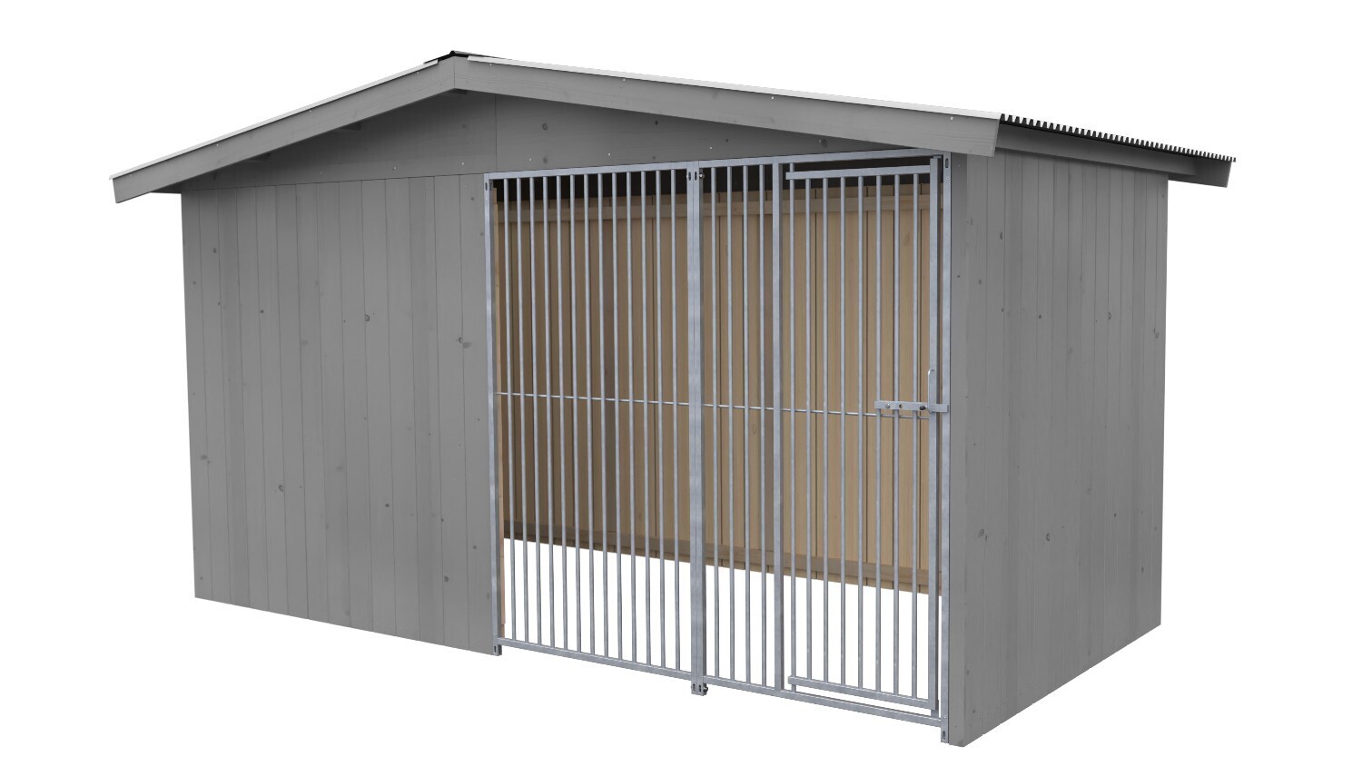 Sauerland Villa Holz-Hundezwinger 2 x 4 m | Satteldach | Platingrau | Rohrstab Abstand 5 cm