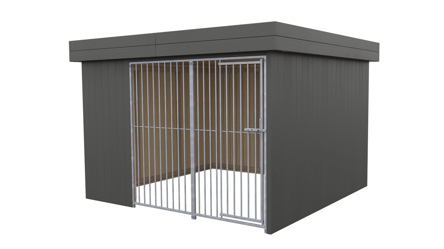 Sauerland Villa Holz-Hundezwinger 3 x 3 m | Flachdach | Graphitgrau | Rohrstab Abstand 8 cm