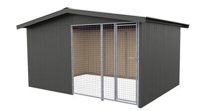 Villa Holz-Hundezwinger 3 x 4 m | Satteldach | Graphitgrau | Gitter