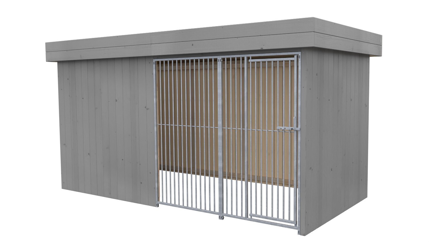Sauerland Villa Holz-Hundezwinger 2 x 4 m | Flachdach | Platingrau | Rohrstab Abstand 5 cm