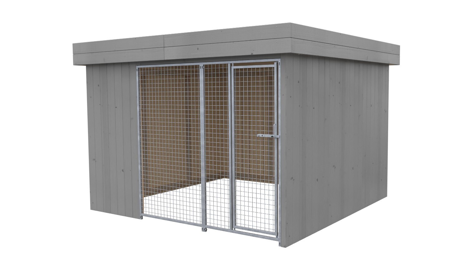 Sauerland Villa Holz-Hundezwinger 3 x 3 m | Flachdach | Platingrau | Gitter