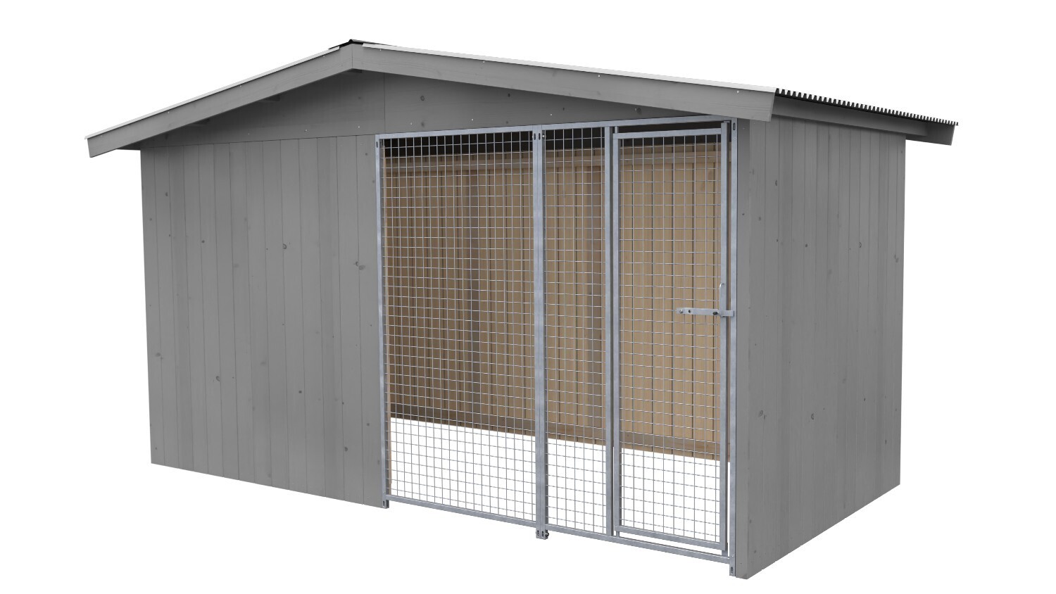 Villa Holz-Hundezwinger 2 x 4 m | Satteldach | Platingrau | Gitter