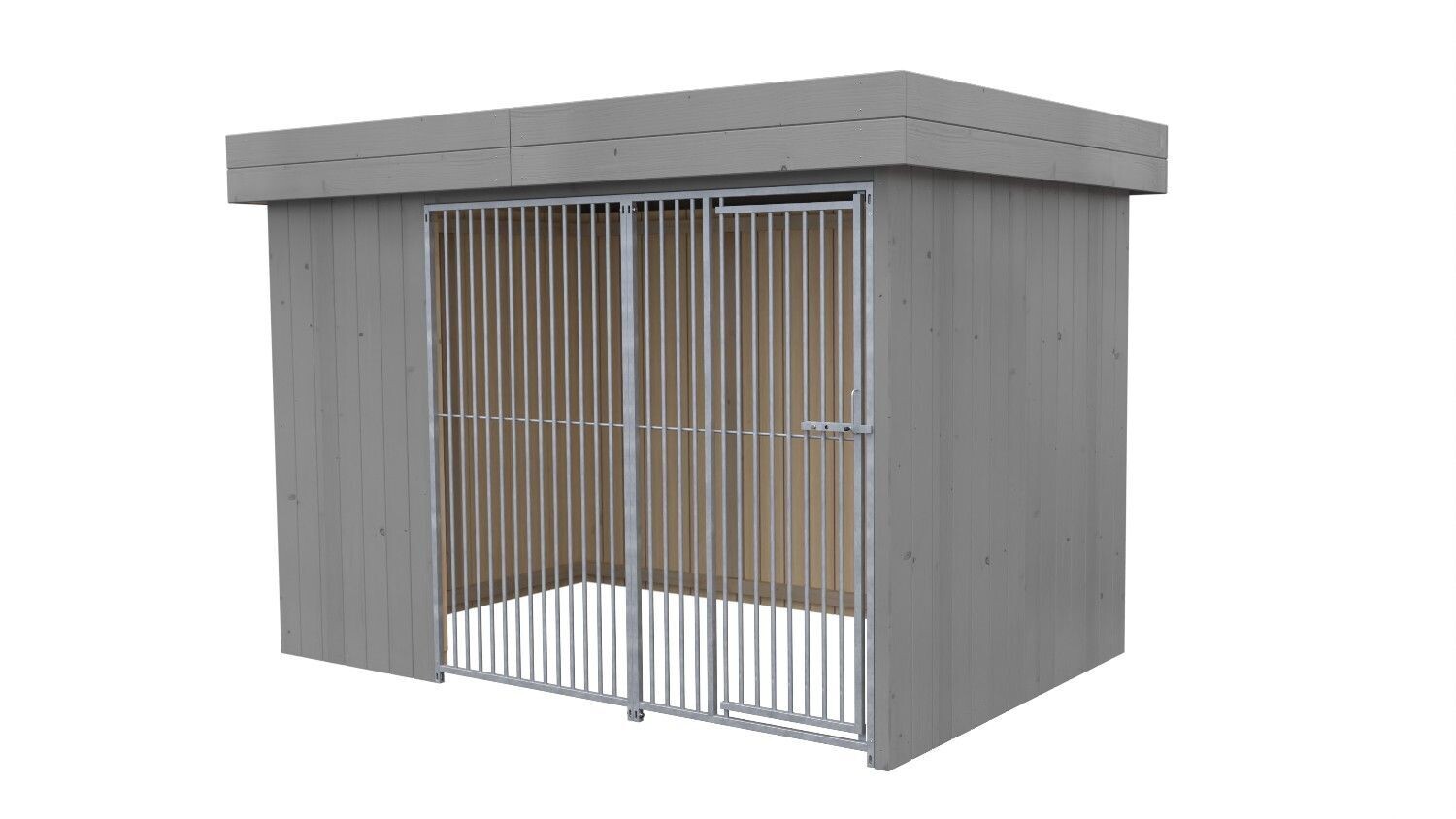 Sauerland Villa Holz-Hundezwinger 2 x 3 m | Flachdach | Platingrau | Rohrstab Abstand 5 cm