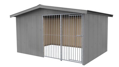 Sauerland Villa Holz-Hundezwinger 3 x 4 m | Satteldach | Platingrau | Rohrstab Abstand 8 cm
