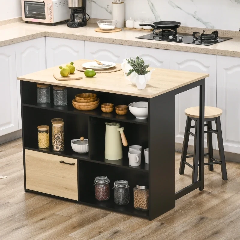 3-tlg. Barset, Bartisch mit klappbarer Tischplatte, schwarz+Eiche,