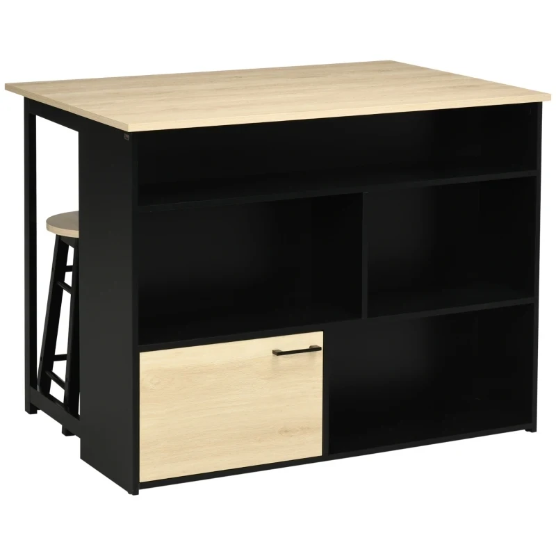 3-tlg. Barset, Bartisch mit klappbarer Tischplatte, schwarz+Eiche,