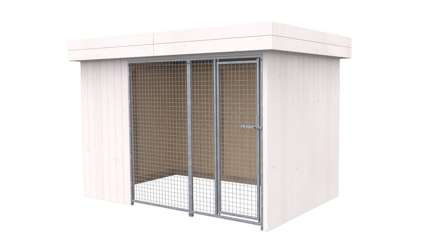 Villa Holz-Hundezwinger 2 x 3 m | Flachdach | Weiss lasiert | Gitter