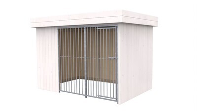 Villa Holz-Hundezwinger 2 x 3 m | Flachdach | Weiss lasiert | Rohrstab Abstand 8 cm