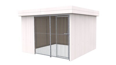 Villa Holz-Hundezwinger 3 x 3 m | Flachdach | Weiss lasiert | Gitter