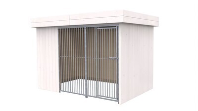 Villa Holz-Hundezwinger 2 x 3 m | Flachdach | Weiss lasiert | Rohrstab Abstand 5 cm
