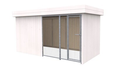 Villa Holz-Hundezwinger 2 x 4 m | Flachdach | Weiss lasiert | Gitter