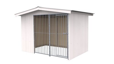 Villa Holz-Hundezwinger 2 x 3 m | Satteldach | Weiss lasiert | Rohrstab Abstand 8 cm