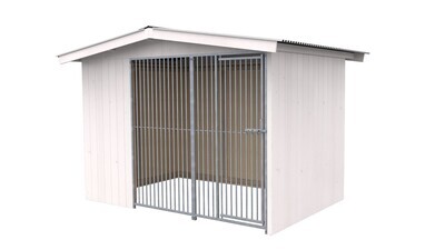 Villa Holz-Hundezwinger 2 x 3 m | Satteldach | Weiss lasiert | Rohrstab Abstand 5 cm