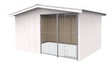 Villa Holz-Hundezwinger 3 x 4 m | Satteldach | Weiss lasiert | Rohrstab Abstand 8 cm